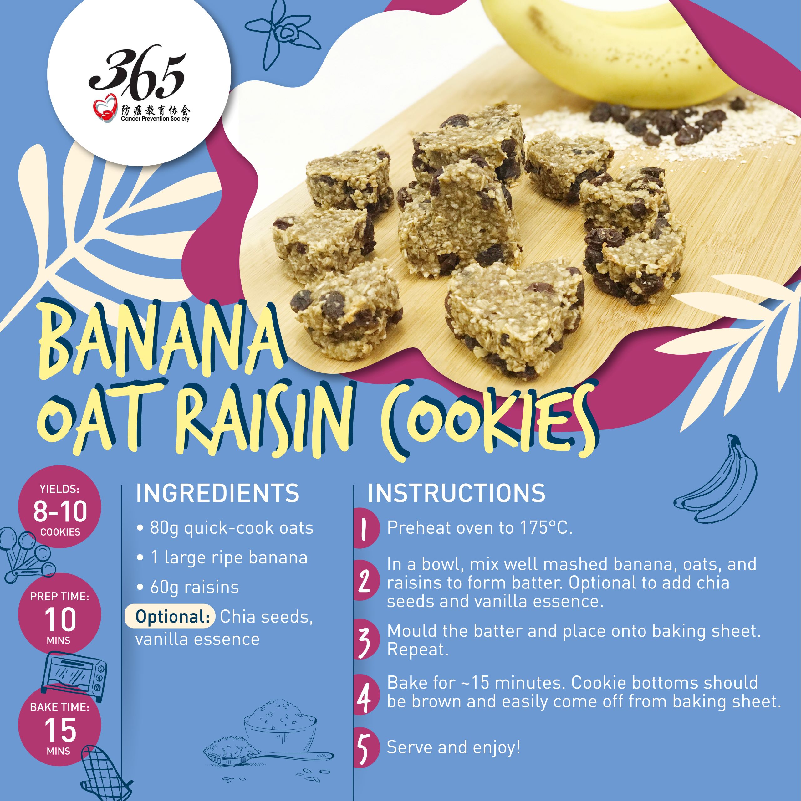 Banana Oat Raisin Cookies 365 Cancer Prevention Society Banana Oat Raisin Cookies 365 Cancer Prevention Society