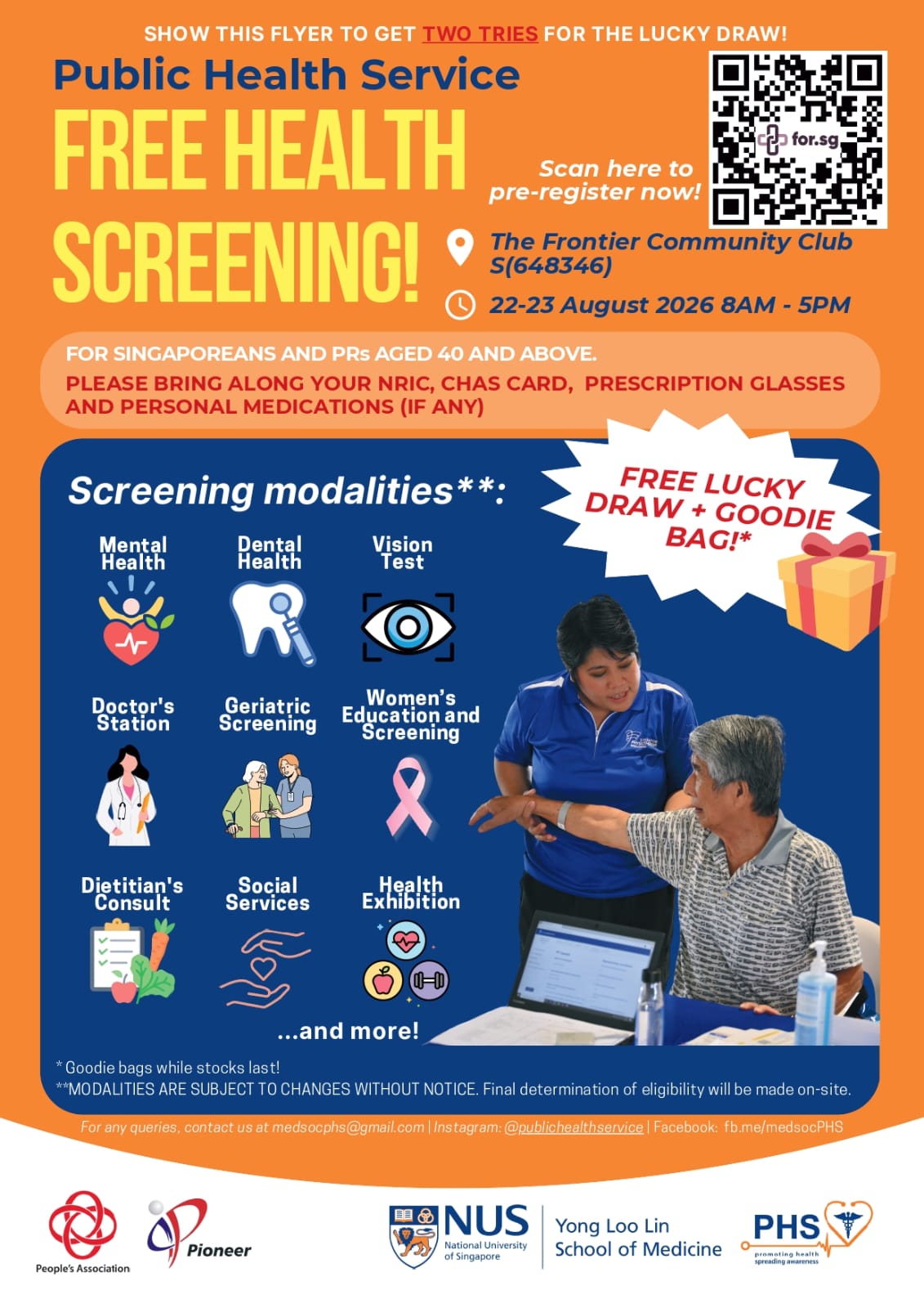 Free health screening in Singapore at The Frontier Community Club on 22 and 23 August 2026